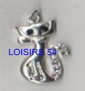 Chat pendentif argent avec strass 30 mm