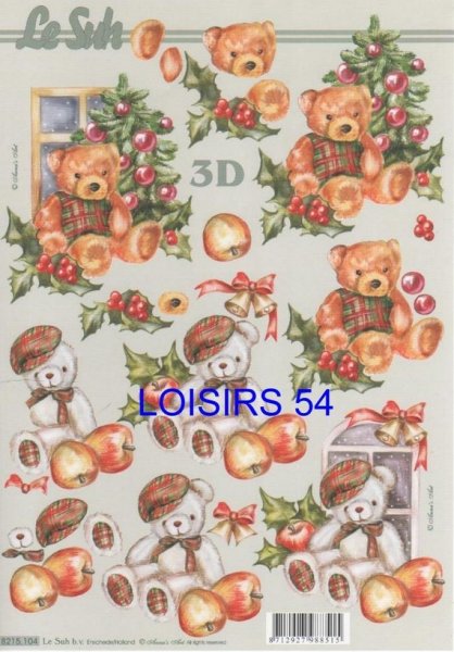 Feuille 3D ourson de Noël