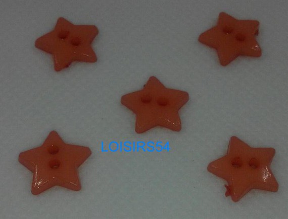 Lot de 5 boutons plastique couleurs orange motif étoile 15 mm pour la couture