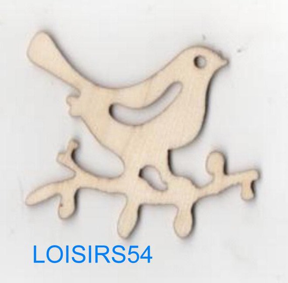 Oiseau bois sur une branche 35 mm x 50 mm à décorer
