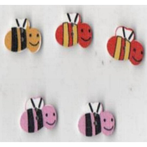 Boutons bois motif guêpes lot de 5 pièces 2 cm