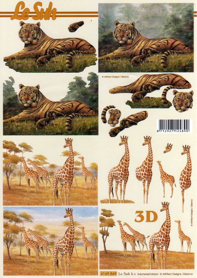 Feuille 3D  girafe et tigre