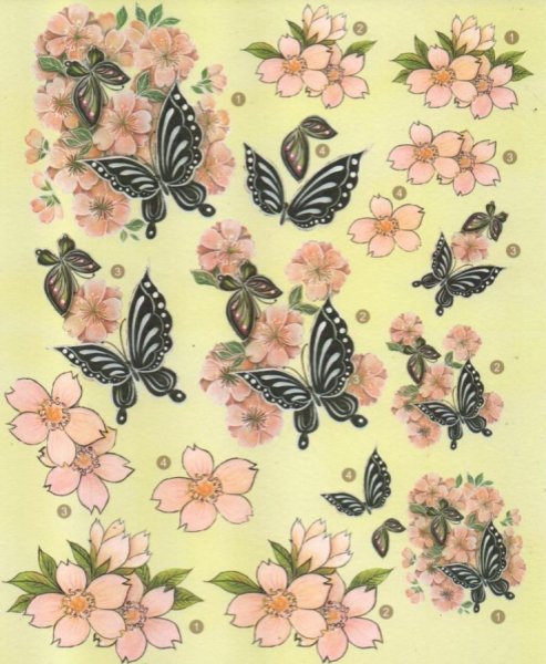 Feuille 3D papillons et fleurs pour carte 3D