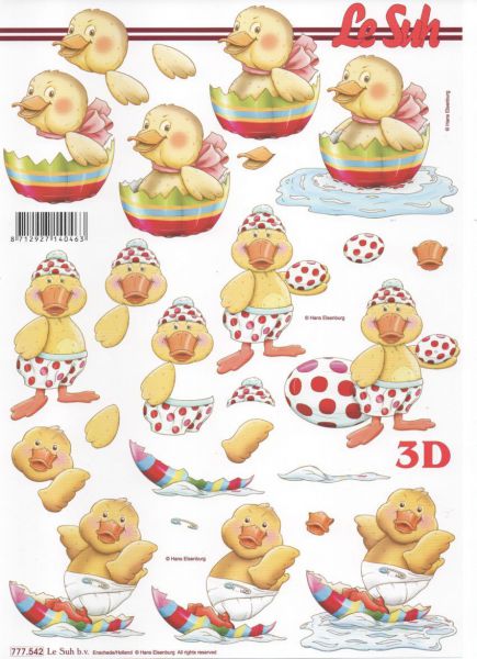 Feuille 3D poussin et oeufs