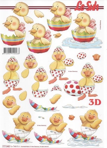 Feuille 3D poussin et oeufs
