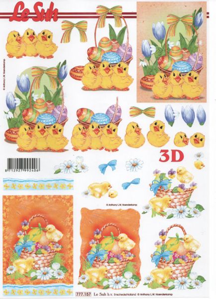 Feuille 3D 3 poussins Pâques 