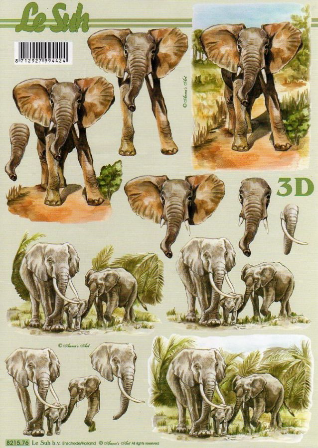 Feuilles 3D Eléphants à découper