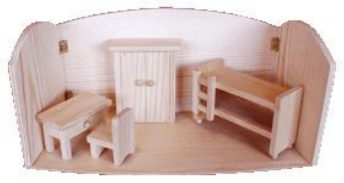 Maison de poupée miniature chambre en bois avec armoire + table 36 cm