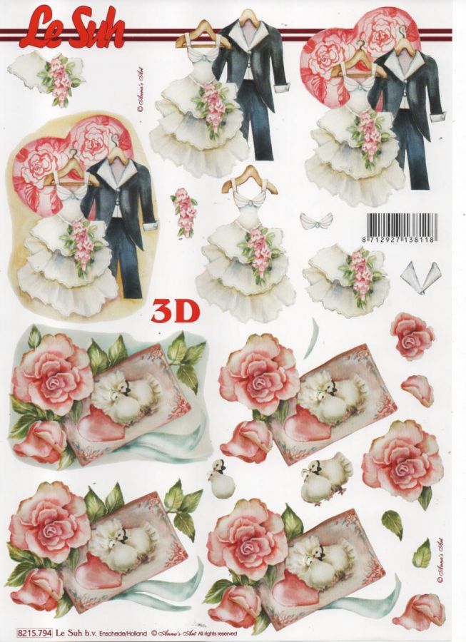 Mariage et rose rouge feuille 3D pour carte 3D