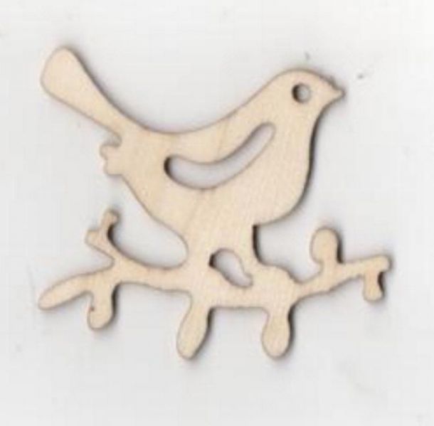 Oiseau bois sur une branche 35 mm x 50 mm