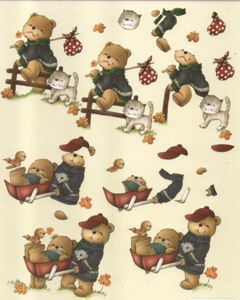 Ourson et chaton feuille 3D pour scrapbooking