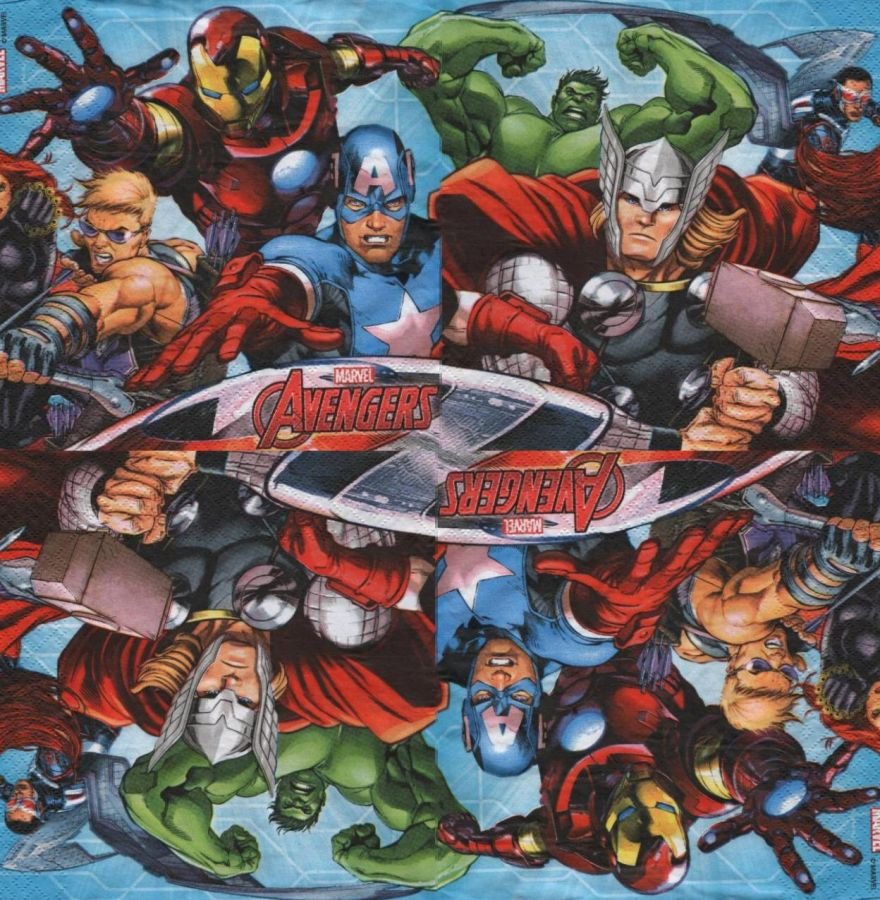 Serviette Avengers 4 héros 33 cm X 33 cm 3 plis