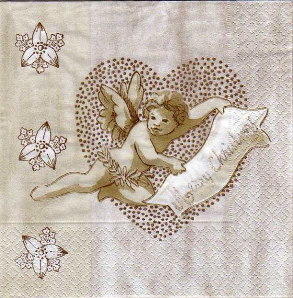 Serviette papier ange de Noël Merry Christmas 33 cm X 33 cm 