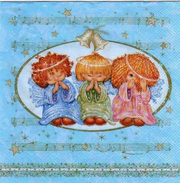 Serviette papier 3 anges de Noël bleu  33 cm X 33 cm 3 plis