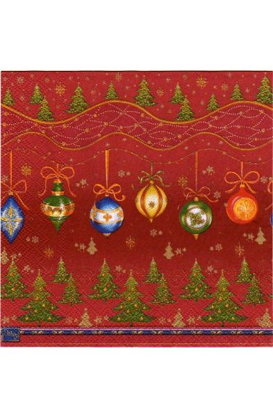 Serviette Papier Boule Noël Et Sapins 33 Cm X 33 Cm