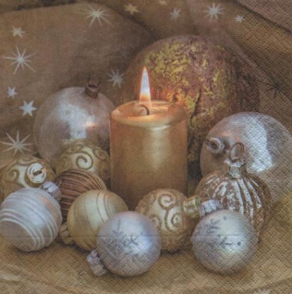 Serviette papier Boules de Noël or 33 cm X 33 cm 3 plis