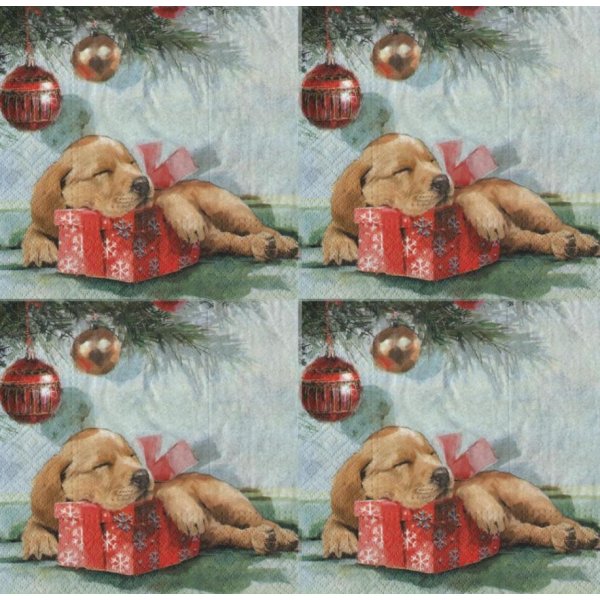 Serviette papier chiot et Noël 33 cm X 33 cm 3 plis