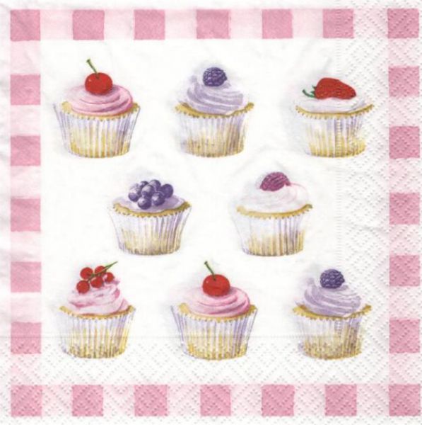 Serviette papier cupcakes aux fruits 33 cm X 33 cm 3 plis