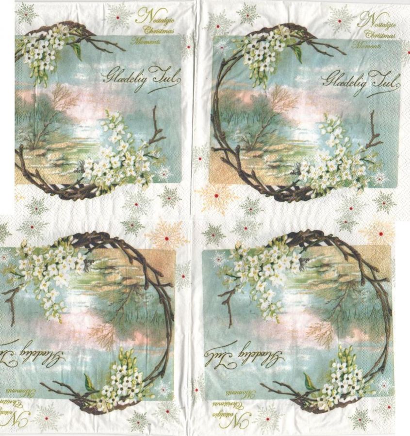 Serviette papier fleurs blanche et hiver 33 cm X 33 cm 2 plis