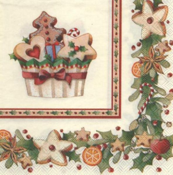 Serviette papier fruits et Noël de 25 cm X 25 cm 