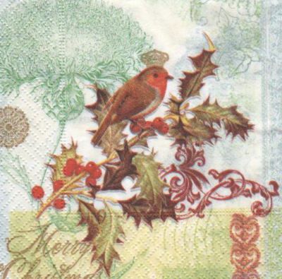Serviette papier houx et Noël 25 cm X 25 cm 3 plis