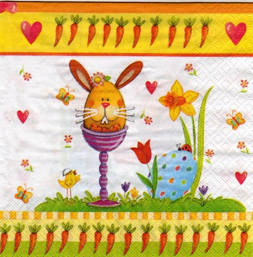 Serviette papier lapin Pâques et papillons 33 cm X 33 cm 