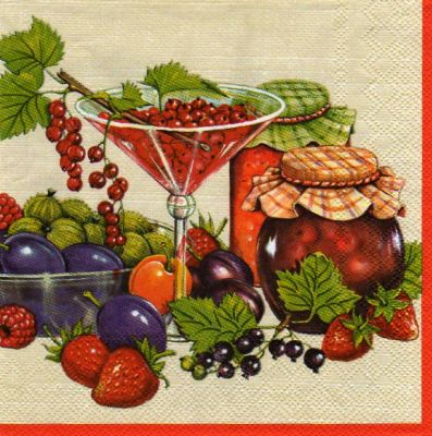 Serviette papier motif confiture fruits 33 cm X 33 cm 3 plis