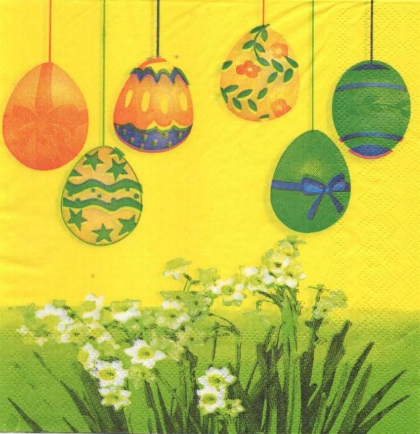 Serviette papier oeufs de Pâques et fleurs