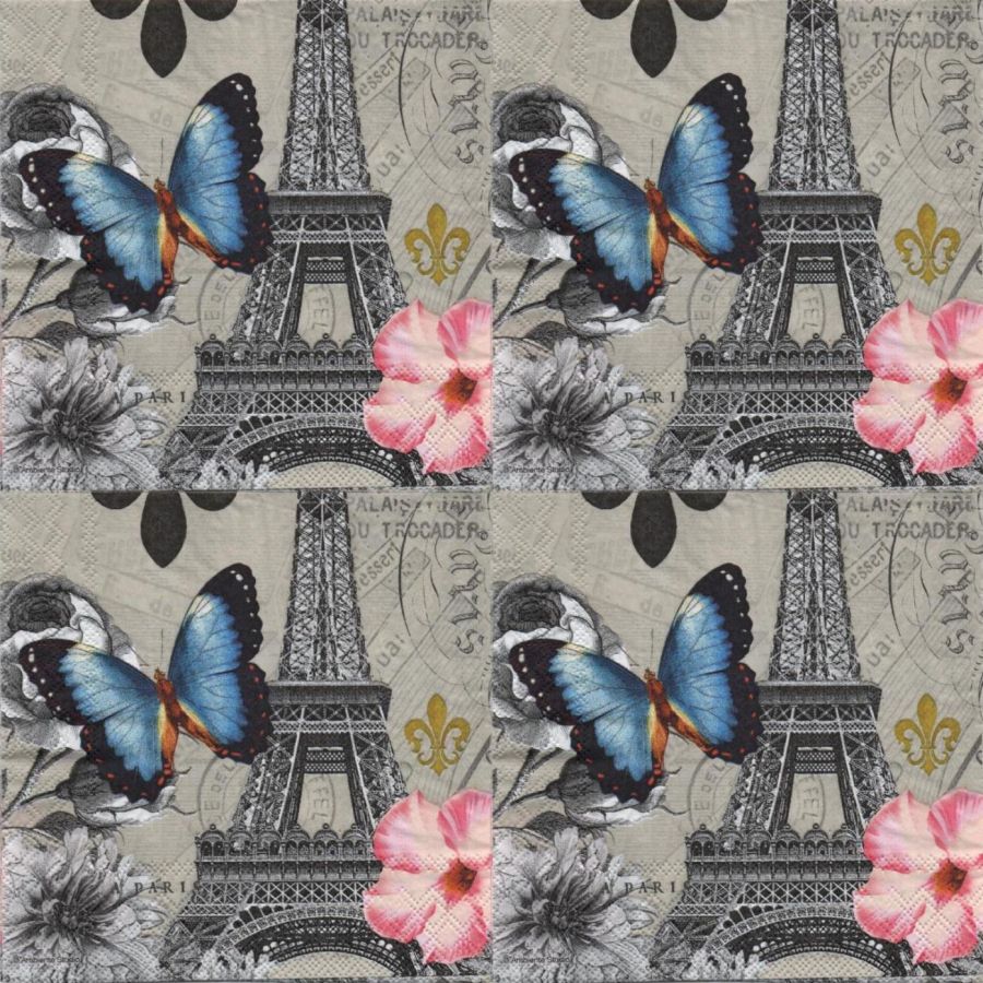 Serviette papier papillons bleu 33 cm X 33 cm 3 plis