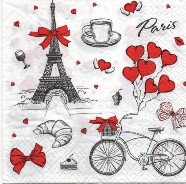 Serviette papier Paris et amour 33 cm X 33 cm 3 plis