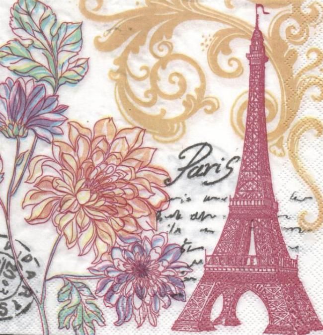 Serviette papier Paris en fleurs 33 cm X 33 cm 3 plis
