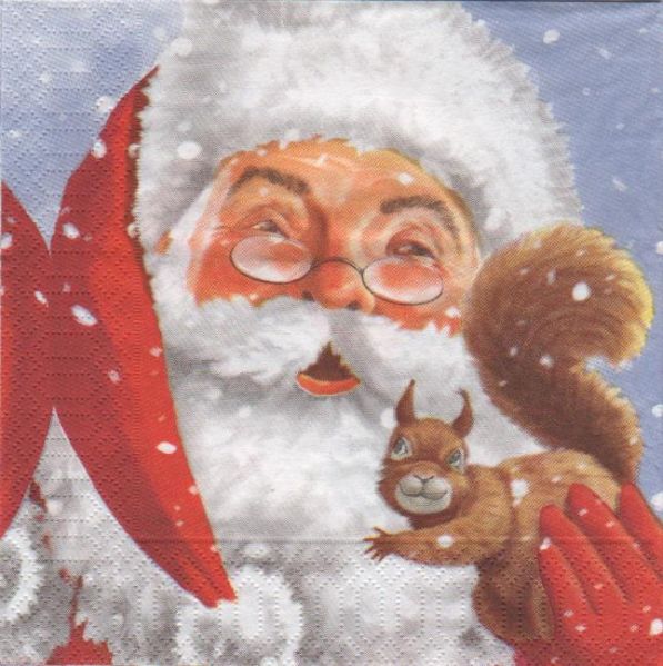 Serviette papier Père Noël et écureuil 33 cm X 33 cm 3 plis