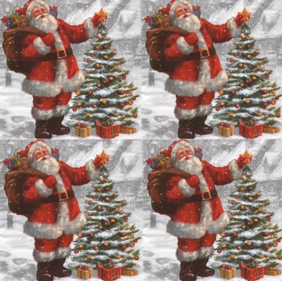 Serviette papier Père Noël et sapin 33 cm X 33 cm 3 plis