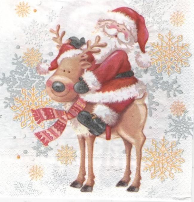 Serviette papier Renne et Père Noël 33 cm X 33 cm 3 plis