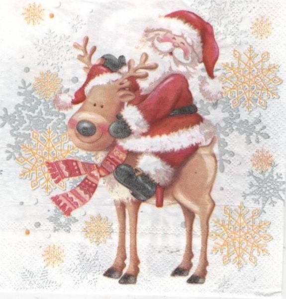 Serviette papier Renne et Père Noël 33 cm X 33 cm 3 plis