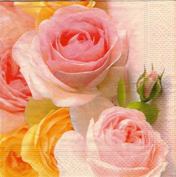 Fleurs Serviette papier roses jaune et rose 33 cm X 33 cm 3 plis