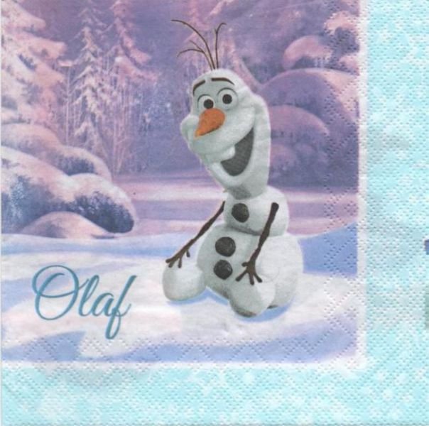 Serviette Reine des neige et Olaf de 33 cm X 33 cm 2 plis