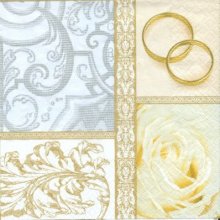 Serviette papier motif mariage + 2 alliances et roses