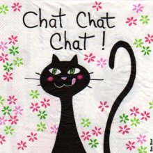 Serviette papier 2 chats noirs et rose 33cm X 33 cm 3 plis