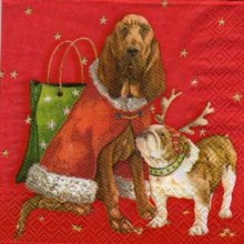 Serviette papier 2 chiens de Noël 25 cm X 25 cm 3 plis