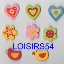 Stickers bois coloré 8 pieces coeur et étoiles