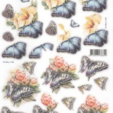 Feuille 3D prédécoupé papillon bleu et fleurs jaune