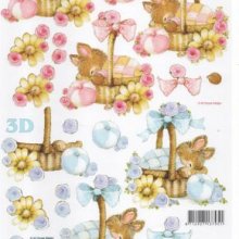 Feuille 3D lapin et fleurs