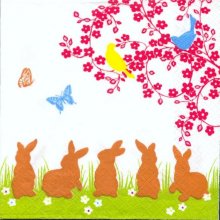 Serviette papier motif 5 lapins  de Paques 