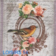 Serviette papier oiseau et roses - 33 cm x 33 cm