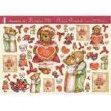 5 Feuilles papier découpages 3 D motif couple oursons