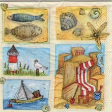 Serviette papier bord de mer et poisson 33 cm X 33 cm 3 plis