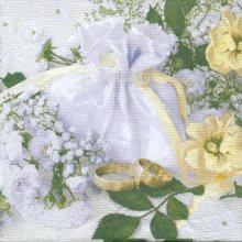 Serviette papier motif mariage bouquet et alliances 