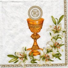 Serviette papier communion + calice doré 33 cm x 33 cm 