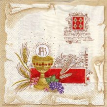 Serviette papier communion + calice + blé 33 cm x 33 cm 